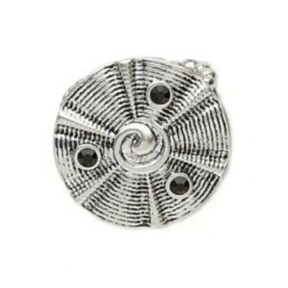 Art Deco Antique Silver Circle Lines Swirl Black Crystals Adjustable Ring - Picture 1 of 1